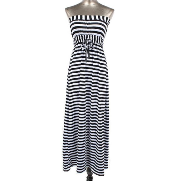 STRIPED Long Maxi Dress Strapless Sz S - NEW - Picture 2 of 6